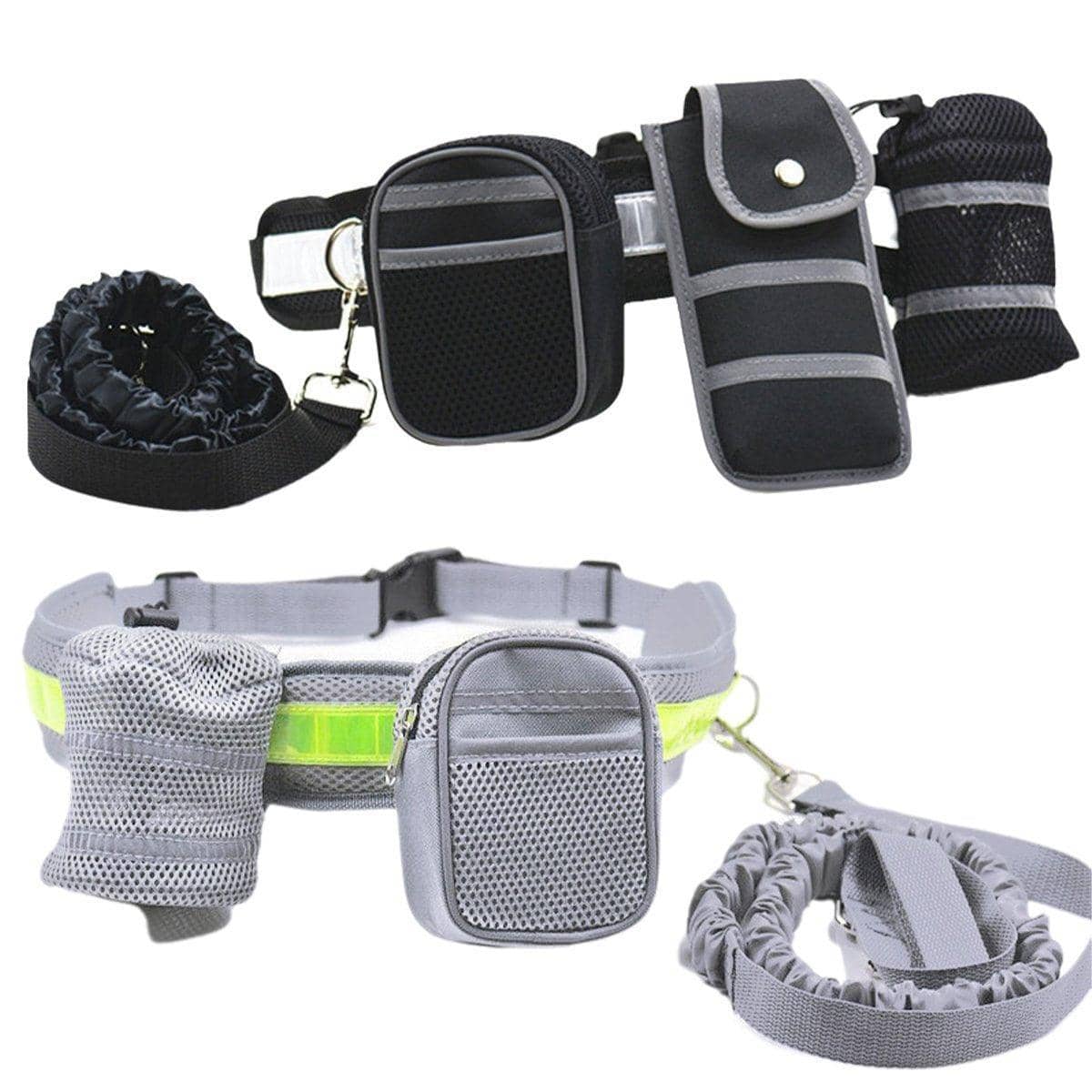 Hands-Free Dog Running Belt with Reflective Waist Pack and Bungee Leash - Grey - view 3