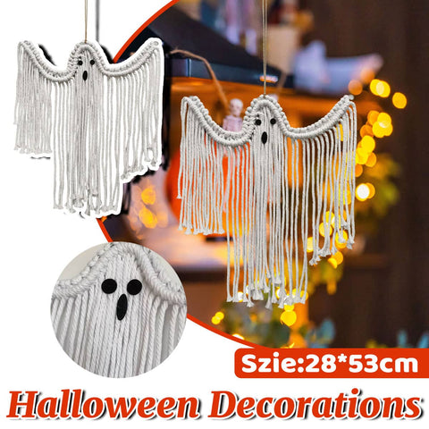 Handwoven Cotton Halloween Ghost Hanging Decoration for Home and Party