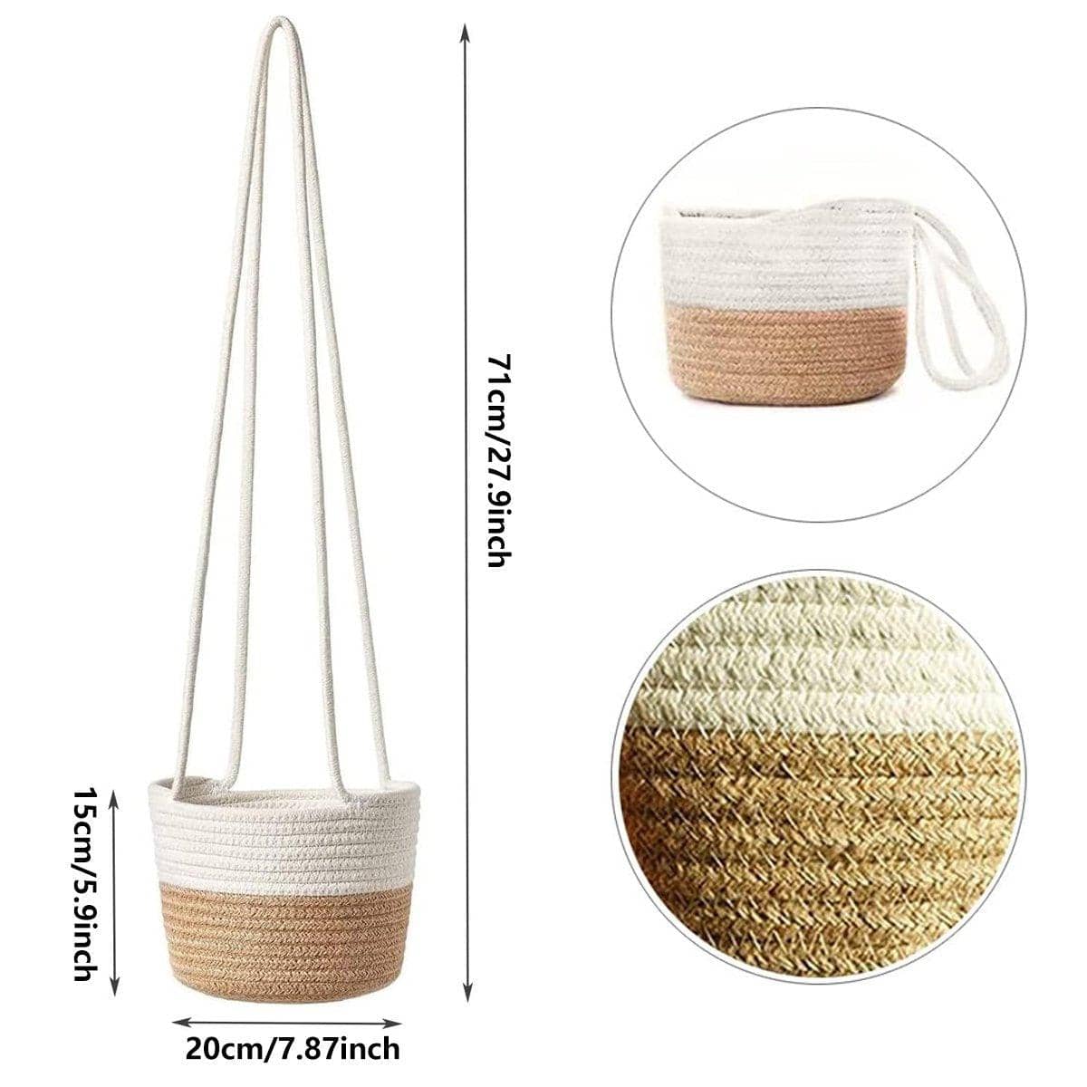 Handwoven Hanging Storage Basket Wall Planter, White and Brown - view 3