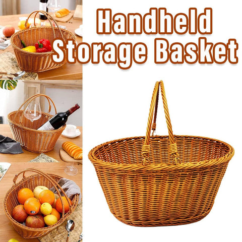 Handwoven Imitation Rattan Picnic Basket with Handle