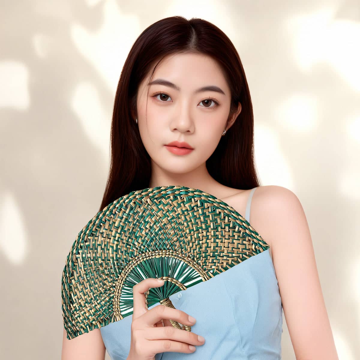 Handwoven Seagrass Hand Fan for Home Decoration and Summer Cooling, Green - view 5