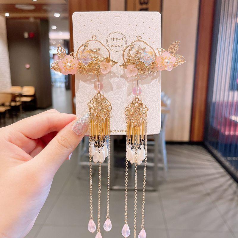 Hanfu Butterfly Hair Clips with Pearl Tassels - Style E014, Blue and Lilac, Set of 2 - view 20