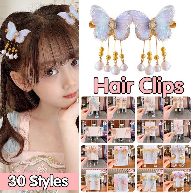Hanfu Flower Hair Clips with Chain - Style 10, Pink Flowers, Set of 2 - view 2