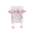 Hanfu Flower Hair Clips with Chain Tassels - Style E012, Pink and Purple, Set of 2