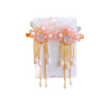 Hanfu Flower Hair Clips with Pearl Tassels - Style E011, Pink Flower Cluster, Set of 2