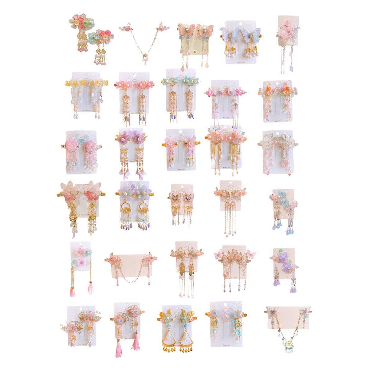 Hanfu Flower Hair Clips with Pearl Tassels - Style E011, Pink Flower Cluster, Set of 2 - view 3