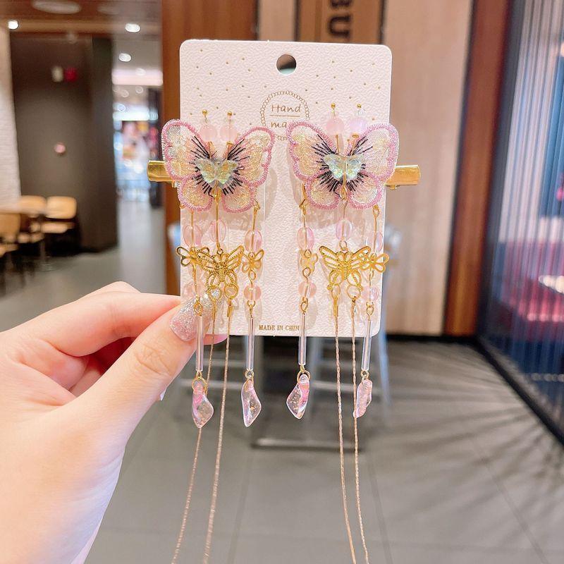 Hanfu Flower Hair Clips with Tassels - Style 1, Blue Butterflies, Set of 2 - view 16