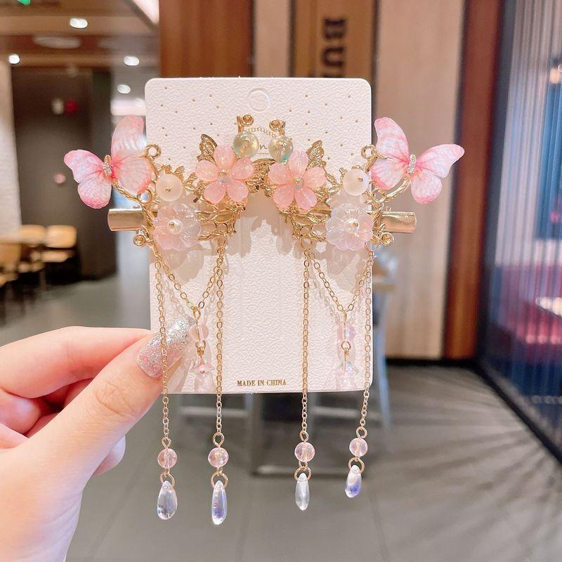 Hanfu Flower Hair Clips with Tassels - Style 1, Blue Butterflies, Set of 2 - view 23