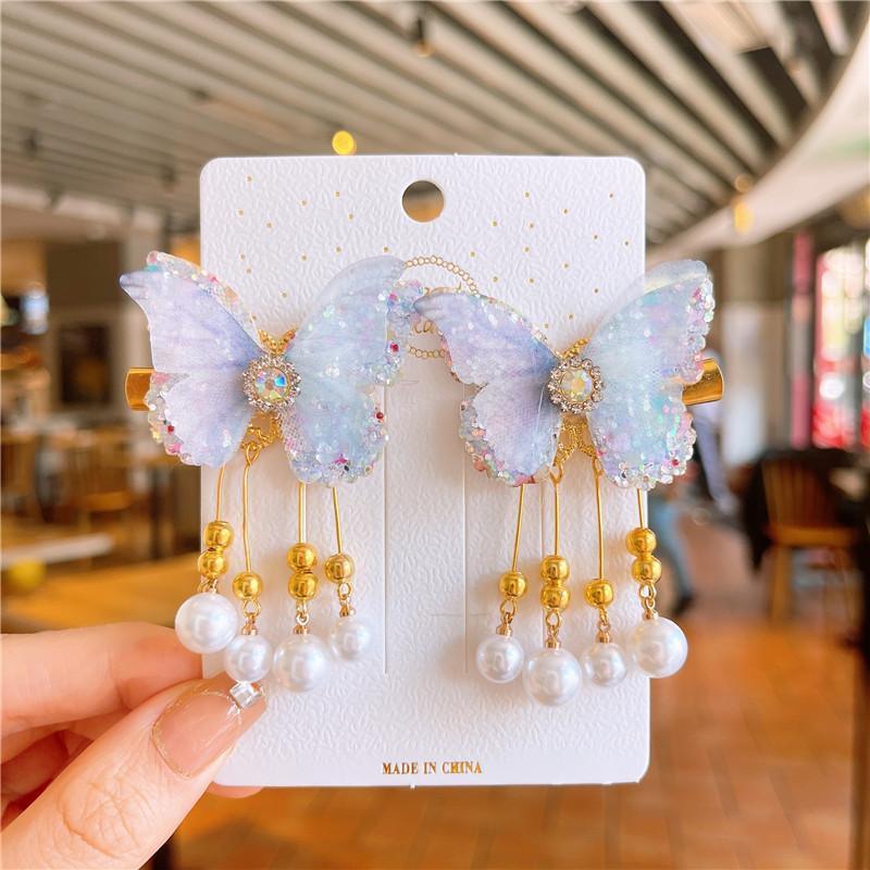 Hanfu Flower Hair Clips with Tassels - Style 1, Blue Butterflies, Set of 2 - view 34