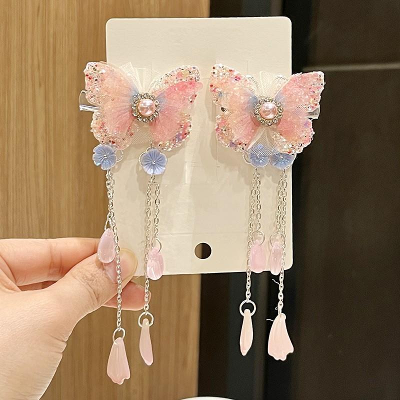 Hanfu Flower Hair Clips with Tassels - Style 1, Blue Butterflies, Set of 2 - view 42