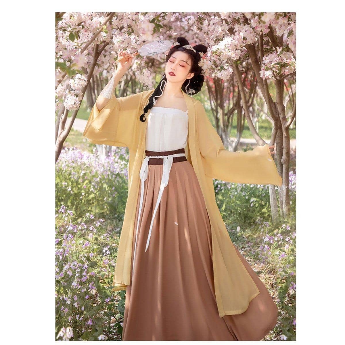 Hanfu Women's Long Lapel Top - Yellow, Large (Bust 112 cm) - view 4