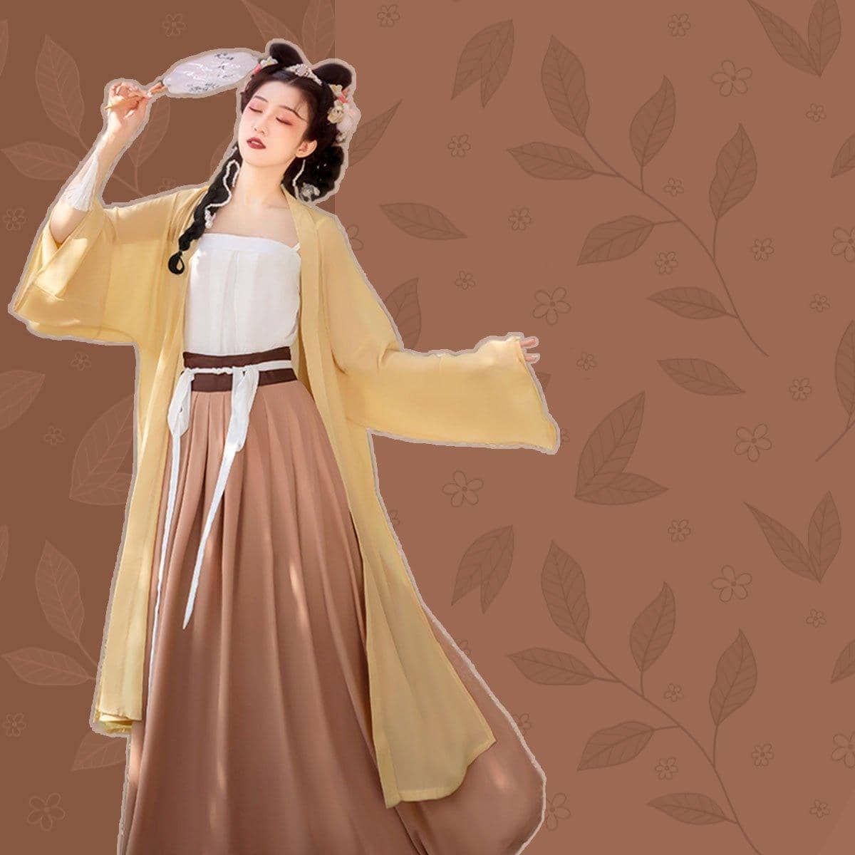 Hanfu Women's Long Lapel Top - Yellow, Small (Bust 100 cm) - view 5
