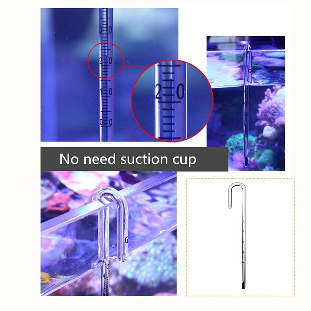 Hang on Aquarium Glass Thermometer Celsius for 10 mm Thick Glass - view 3