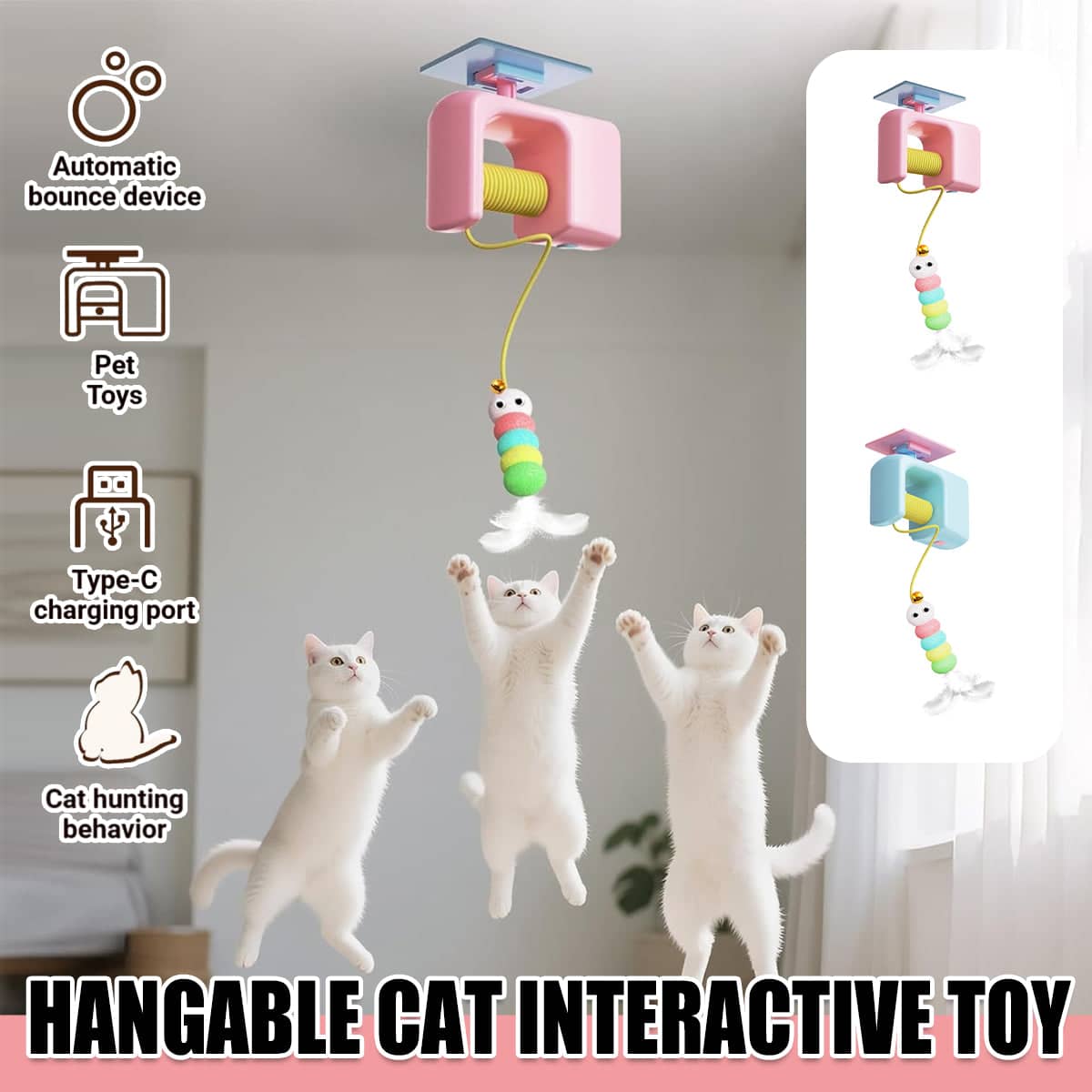 Hanging Automatic Cat Toy Adjustable Self Play Interactive for Cats and Kittens - Blue - view 2