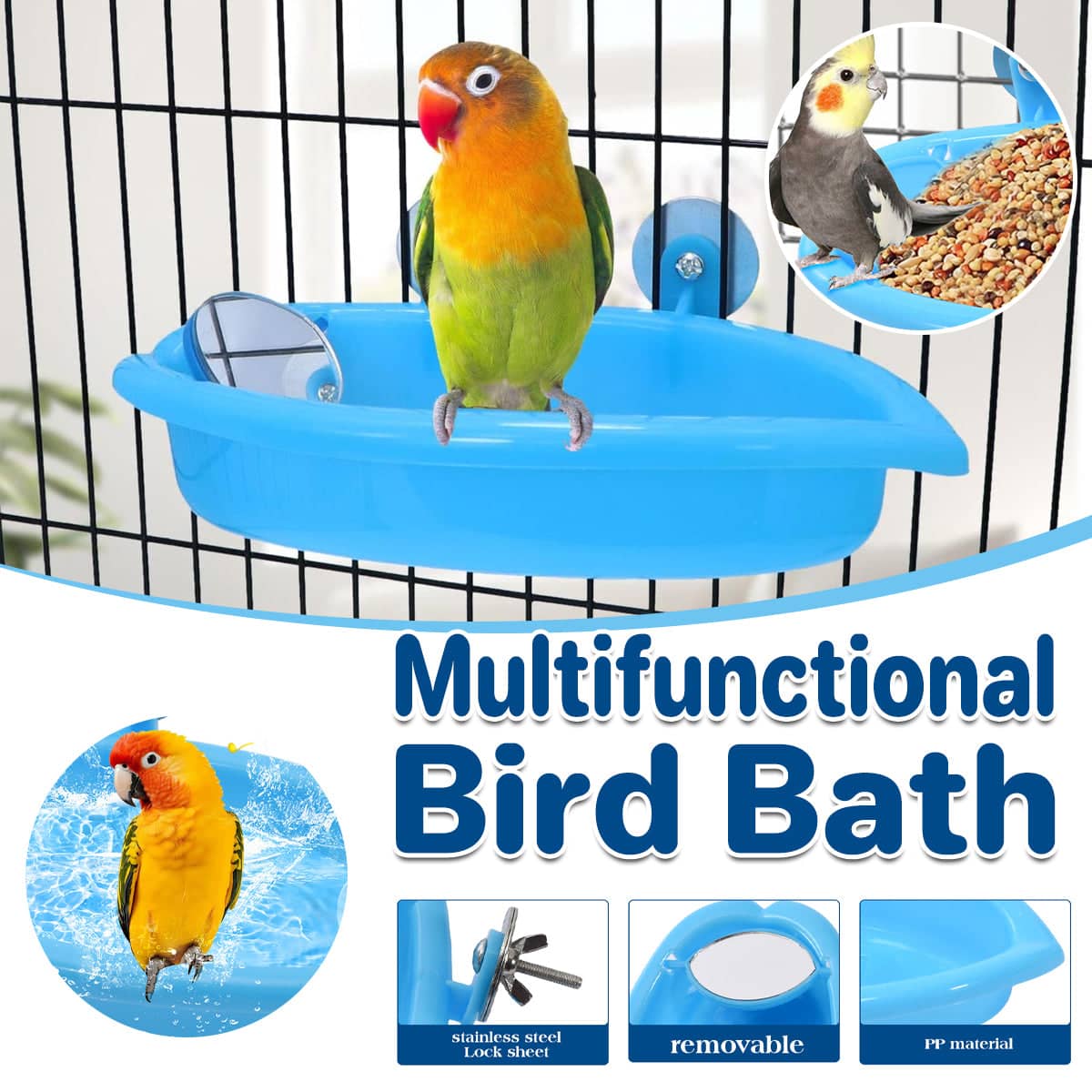 Hanging Bird Bath Basin for Cages, Multifunctional Bird Bathtub