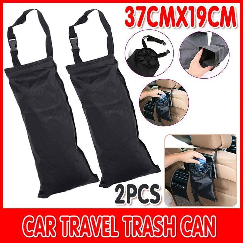Hanging Car Rubbish Bags, Black Oxford Cloth, Pack of 2