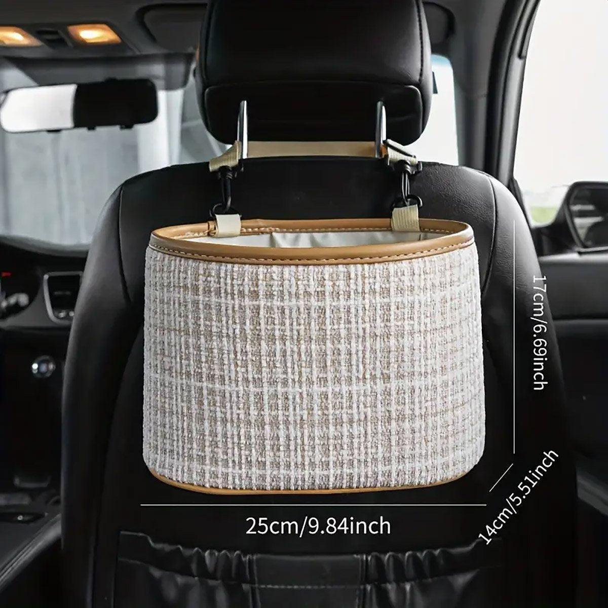 Hanging Car Seat Back Organiser, Cotton and Linen Pouch - Pink - view 4