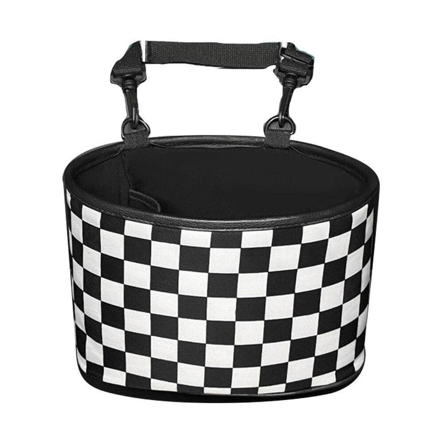 Hanging Car Storage Bag and Rubbish Bin, Checkerboard Design - Black and White