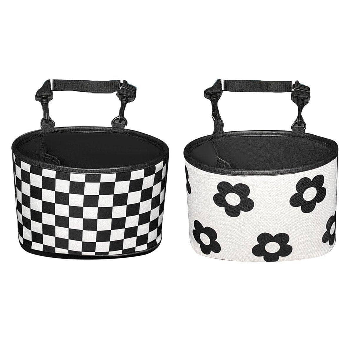 Hanging Car Storage Bag and Rubbish Bin, Checkerboard Design - Black and White - view 3