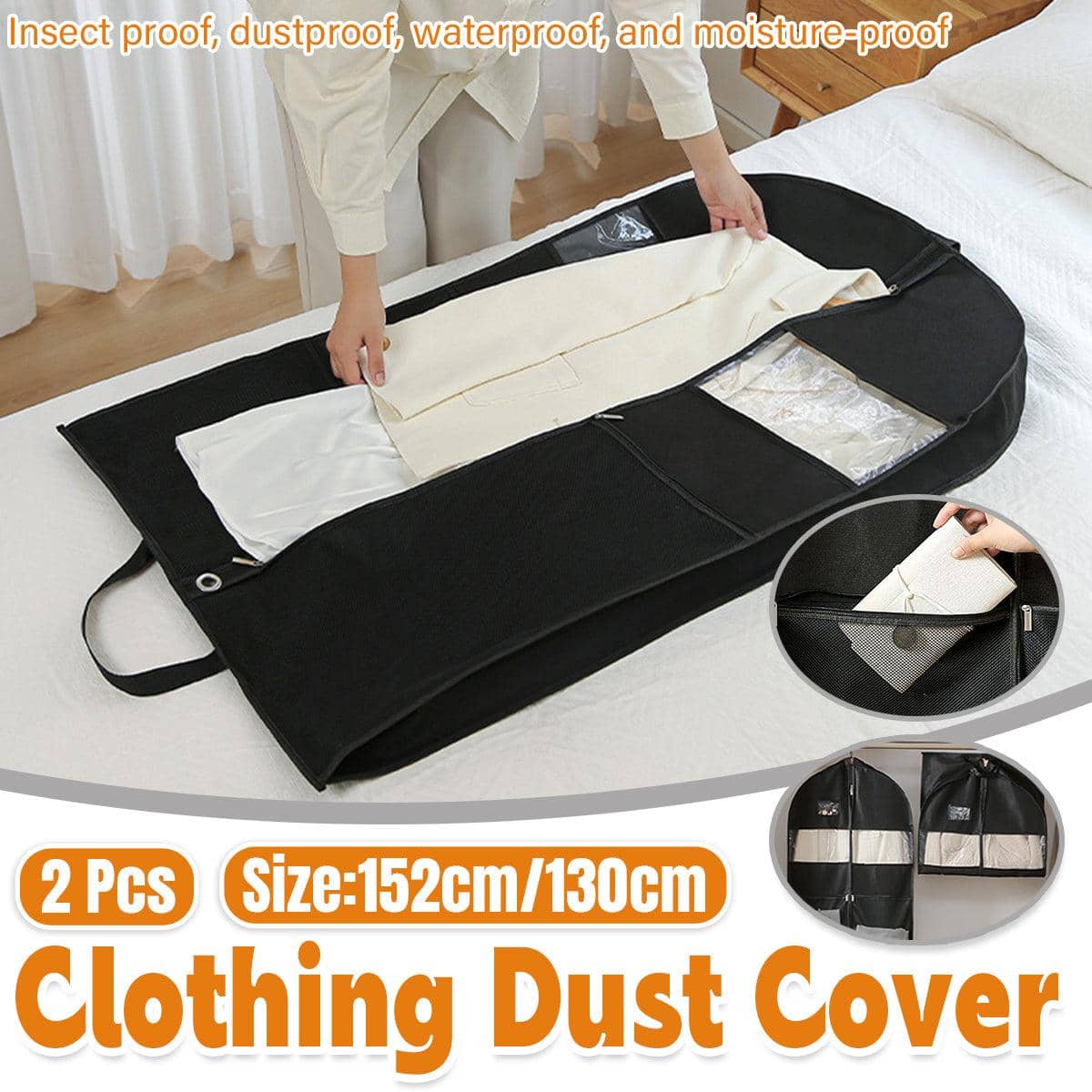 Hanging Clothes Dust Cover Storage Bag, Pack of 2 - 130 cm - view 2