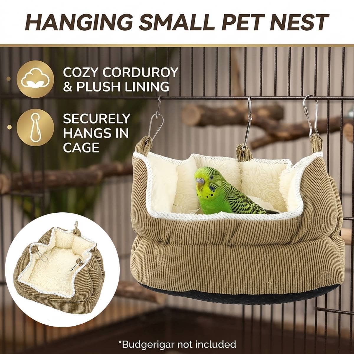 Hanging Corduroy Small Pet Nest with Plush Lining for Cages