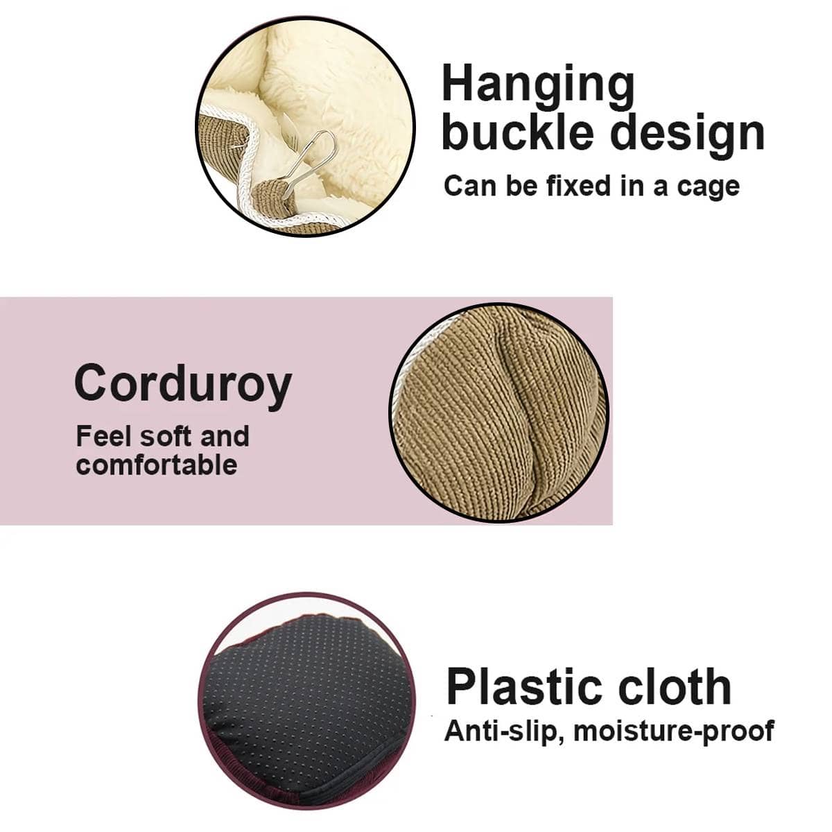 Hanging Corduroy Small Pet Nest with Plush Lining for Cages - view 4