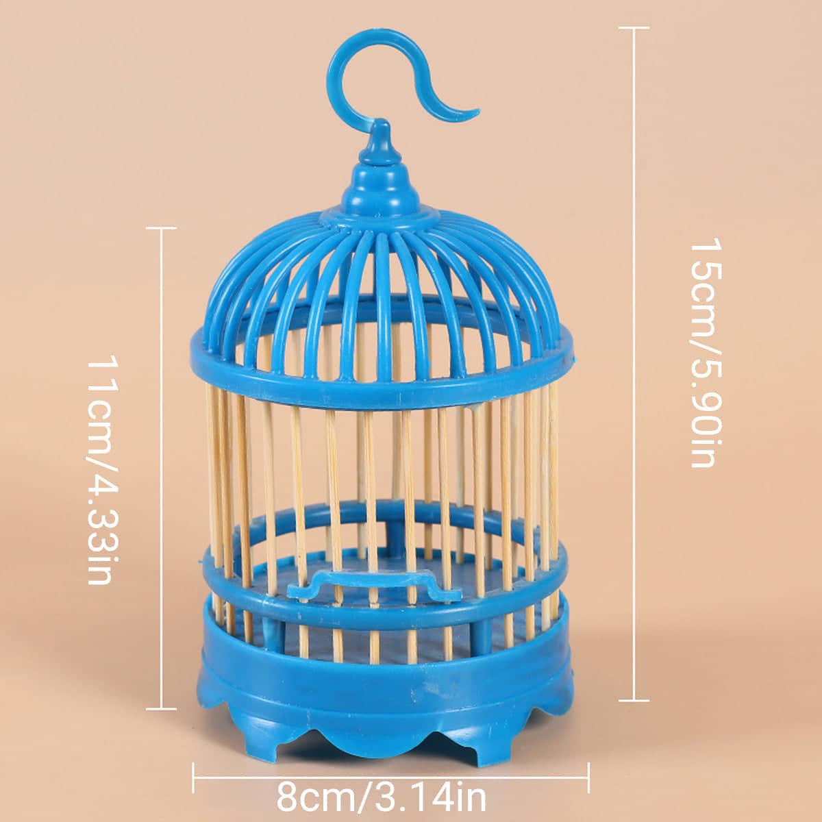 Hanging Cricket Cage Blue Plastic Insect House with Wooden Slats and Hook - view 3