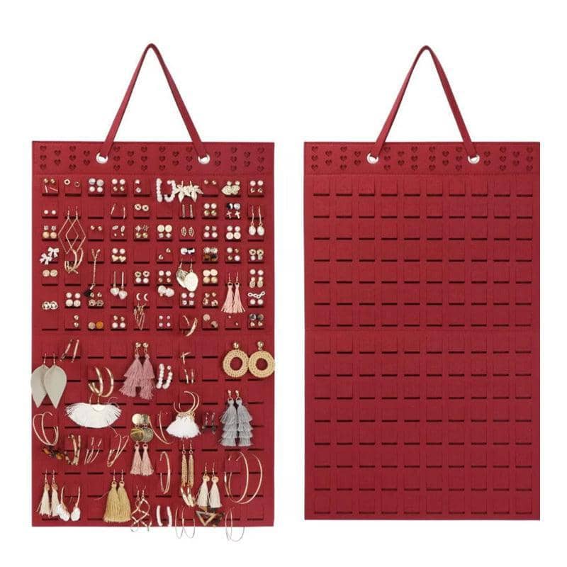 Hanging Felt Jewellery Organiser for Earrings and Necklaces - Red