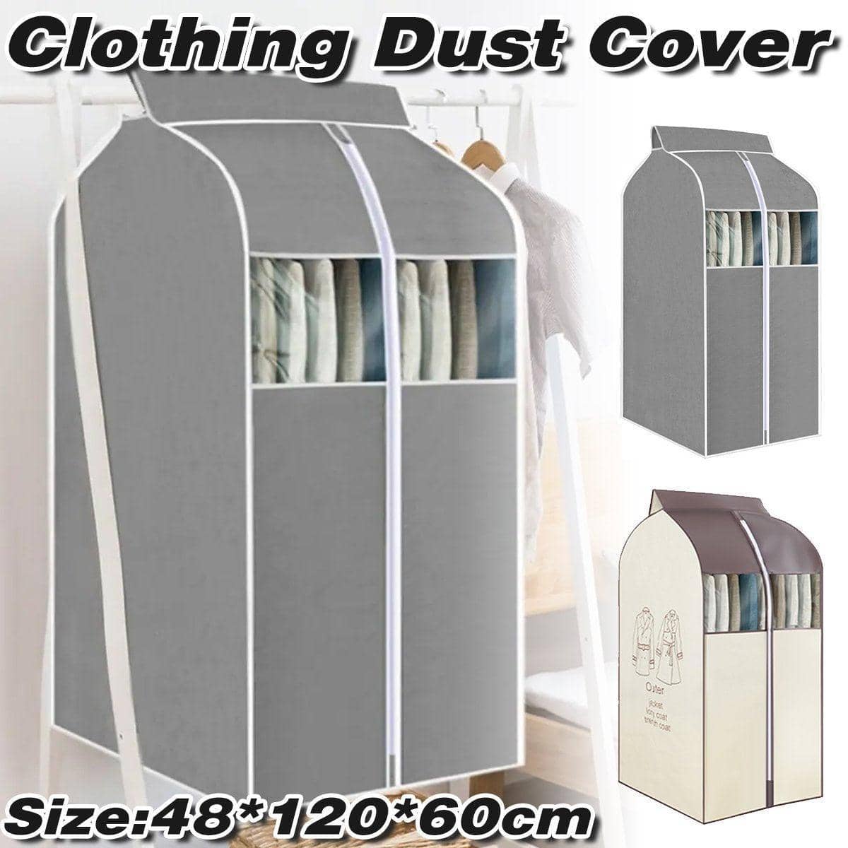 Hanging Garment Cover with Clear Window, 120 cm - Grey - view 2