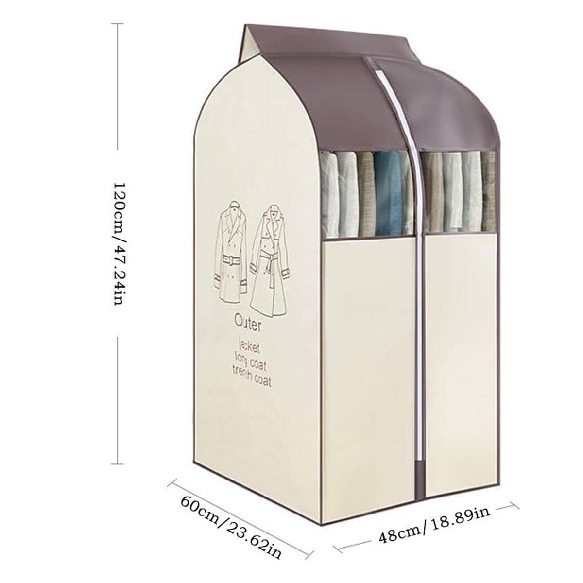 Hanging Garment Cover with Clear Window, 120 cm - Grey - view 4