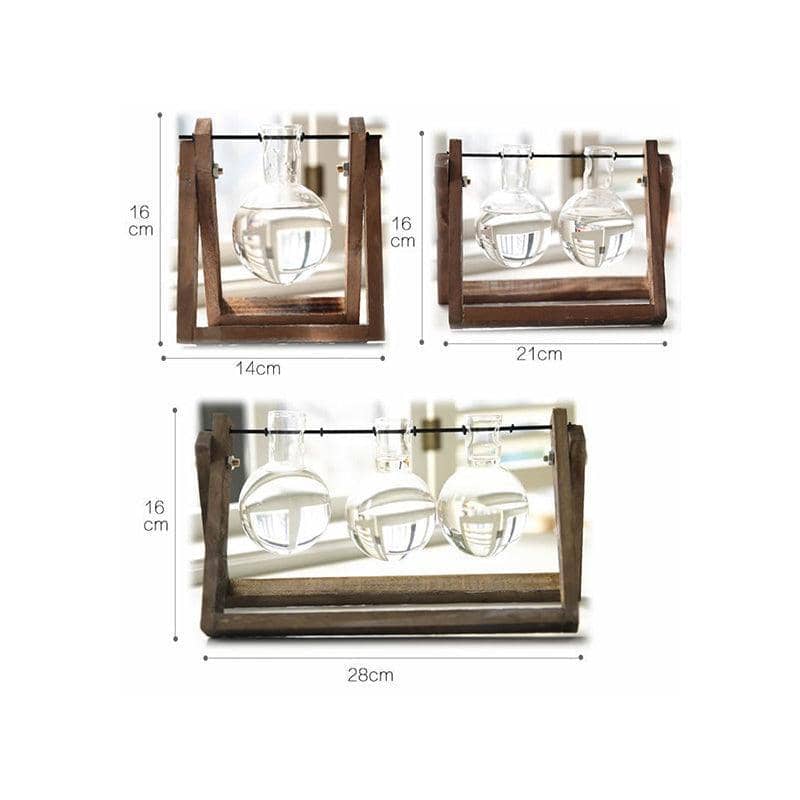 Hanging Glass Vase with Wood Stand for Hydroponic Plants - Size L, 3 Bottles (Tray 28 x 14 cm) - view 4