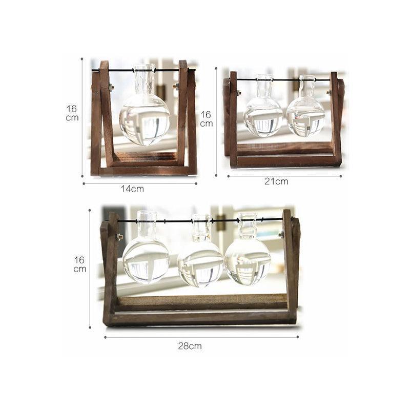 Hanging Glass Vase with Wood Stand for Hydroponic Plants - Size M, 2 Bottles (Tray 22 x 14 cm) - view 4