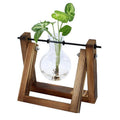 Hanging Glass Vase with Wood Stand for Hydroponic Plants - Size S, 1 Bottle (Tray 16 x 14 cm)