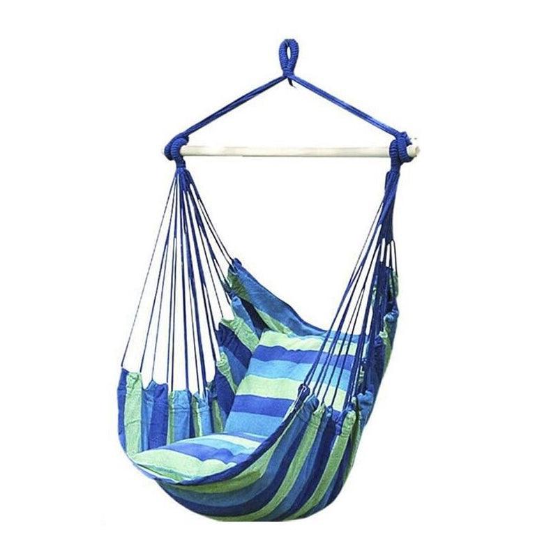 Hanging Hammock Chair Swing for Garden and Camping - Blue and Green Striped