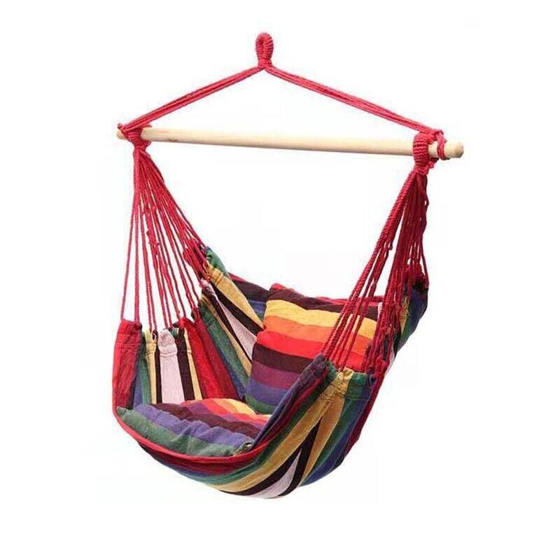 Hanging Hammock Chair Swing for Garden and Camping - Red Multicolour Striped