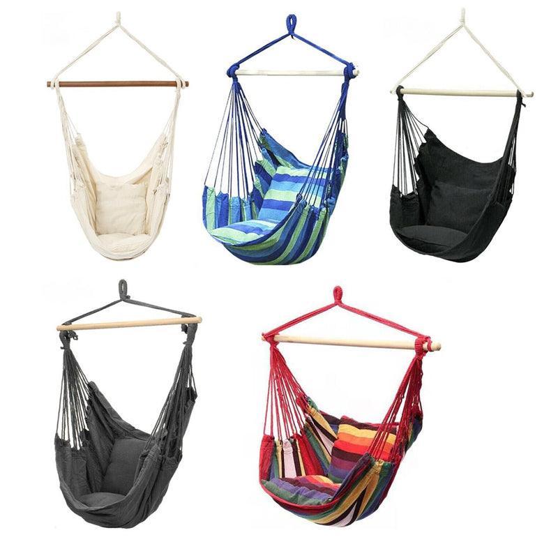 Hanging Hammock Chair Swing for Garden and Camping - Red Multicolour Striped - view 3