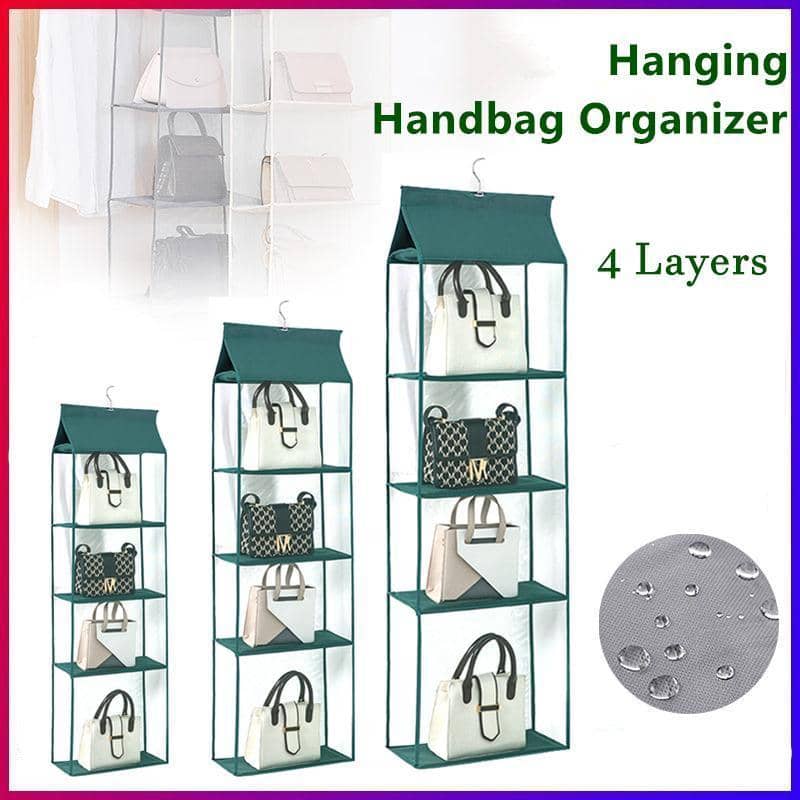 Hanging Handbag Storage Organiser for Wardrobe, 4 Layers, Dark Green