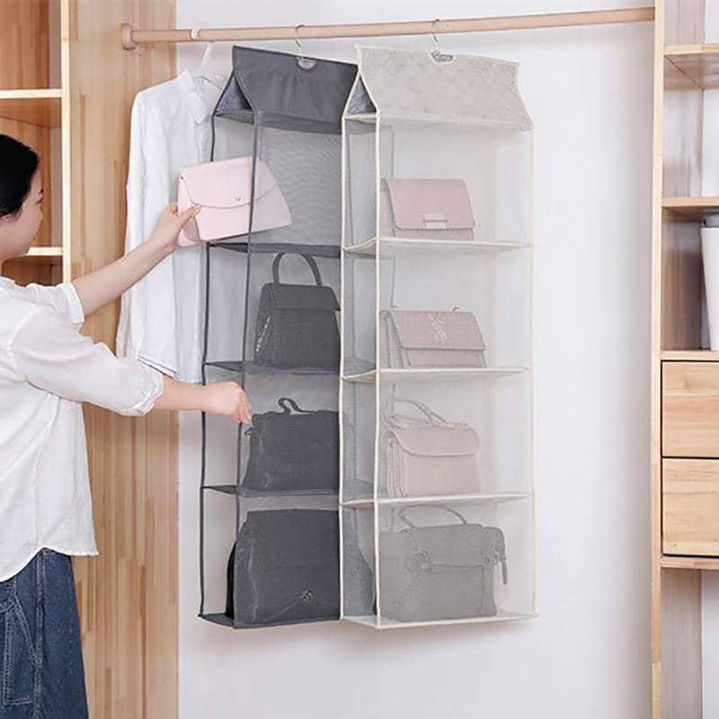 Hanging Handbag Storage Organiser for Wardrobe, 4 Layers, Dark Green - view 5