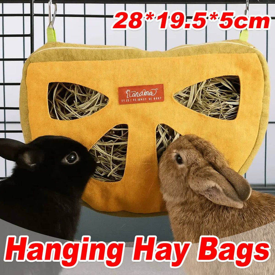 Hanging Hay Feeder Bag Washable Anti Waste for Bunnies, Hamsters and Small Pet Cages