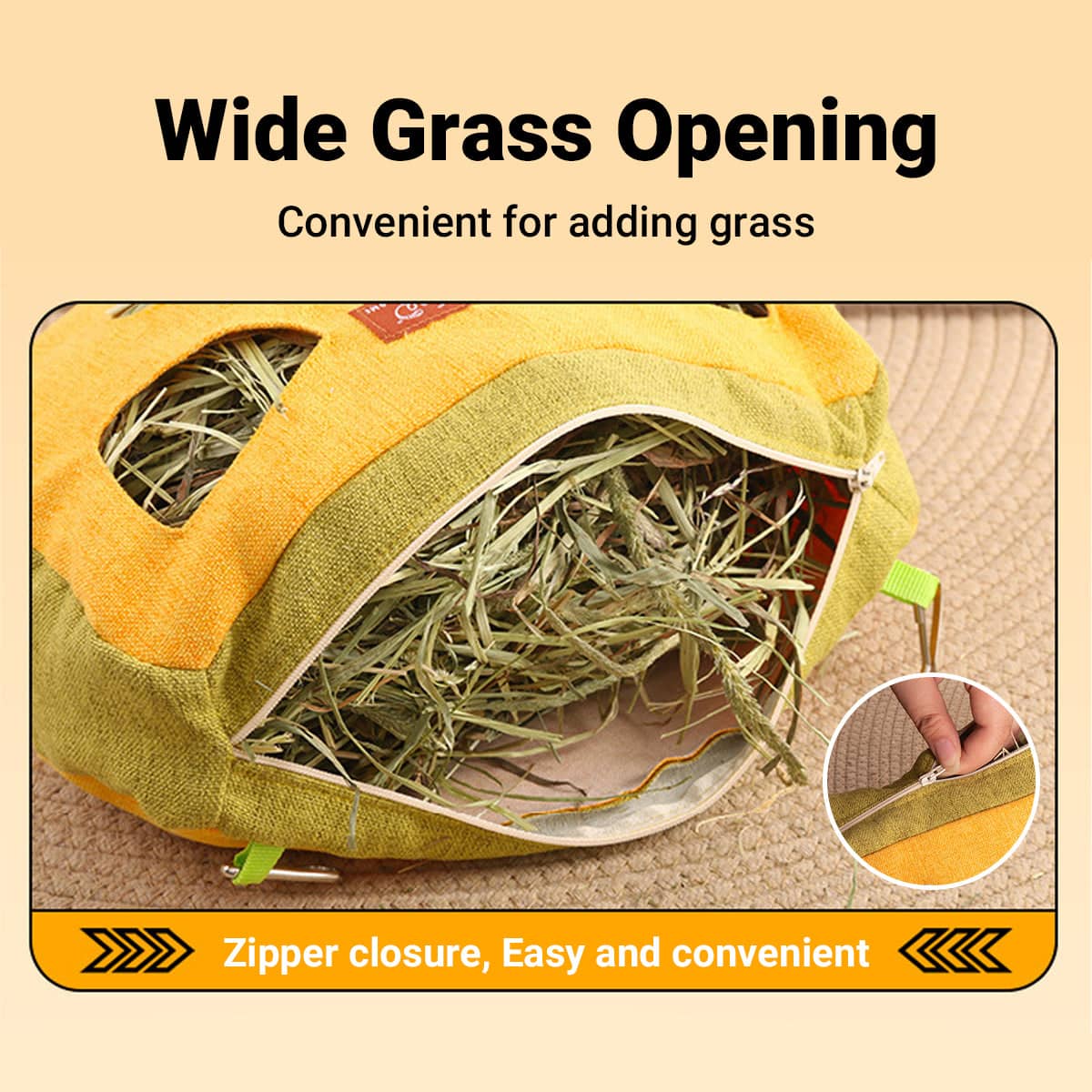 Hanging Hay Feeder Bag Washable Anti Waste for Bunnies, Hamsters and Small Pet Cages - view 5