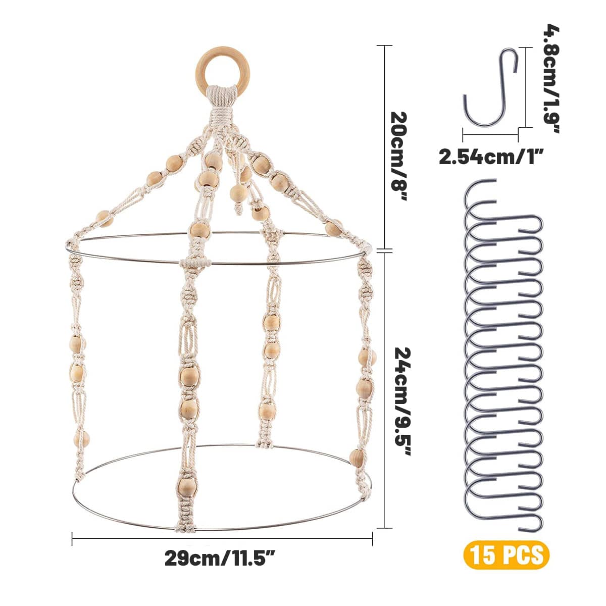 Hanging Herb Drying Rack, Handwoven Cotton Rope with 15 Hooks - view 3