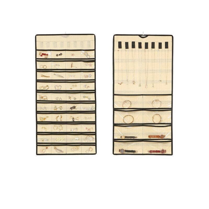 Hanging Jewellery Organiser with 48 Pockets and Metal Hanger - Beige