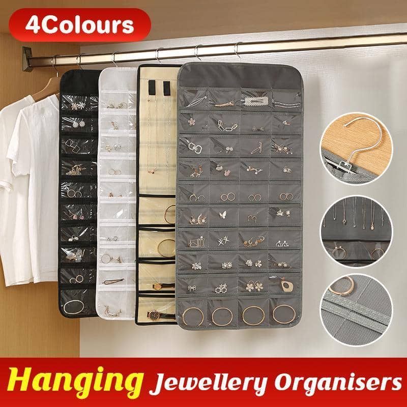 Hanging Jewellery Organiser with 48 Pockets and Metal Hanger - Beige - view 2