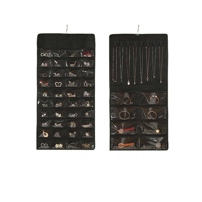Hanging Jewellery Organiser with 48 Pockets and Metal Hanger - Black