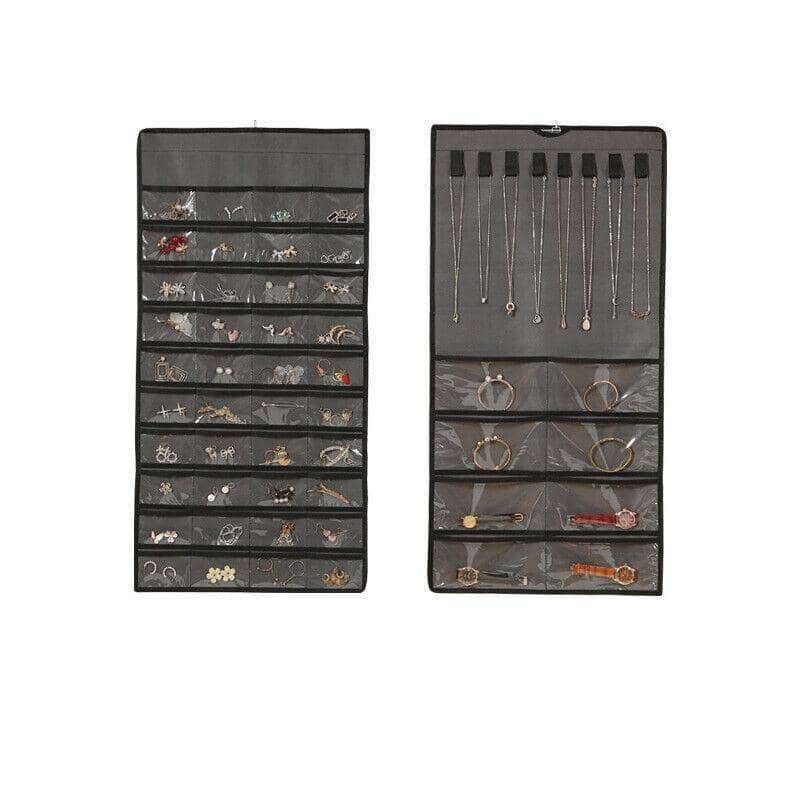 Hanging Jewellery Organiser with 48 Pockets and Metal Hanger - Grey