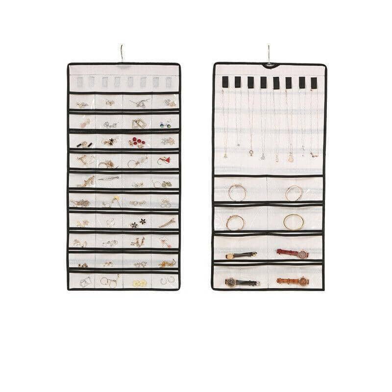 Hanging Jewellery Organiser with 48 Pockets and Metal Hanger - White