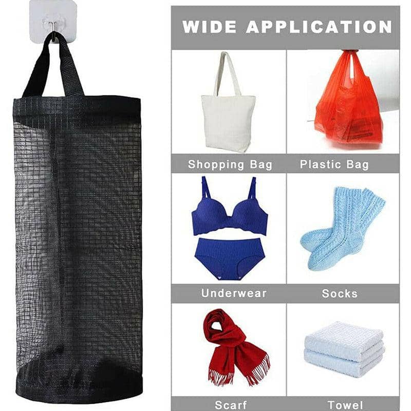Hanging Mesh Bag Organiser, Plastic Bag Dispenser - Black - view 2