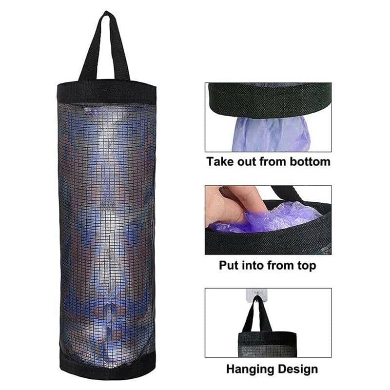 Hanging Mesh Bag Organiser, Plastic Bag Dispenser - Grey - view 5
