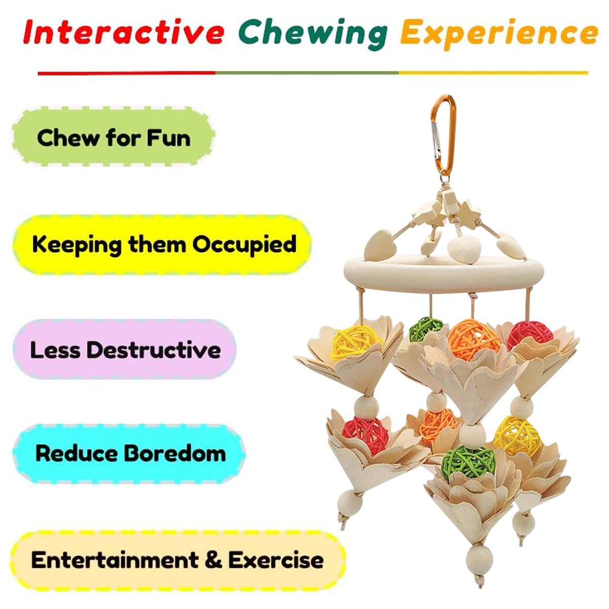 Hanging Parrot Chew Toy with Natural Wood and Woven Balls for Cage Beak Grinding - view 4