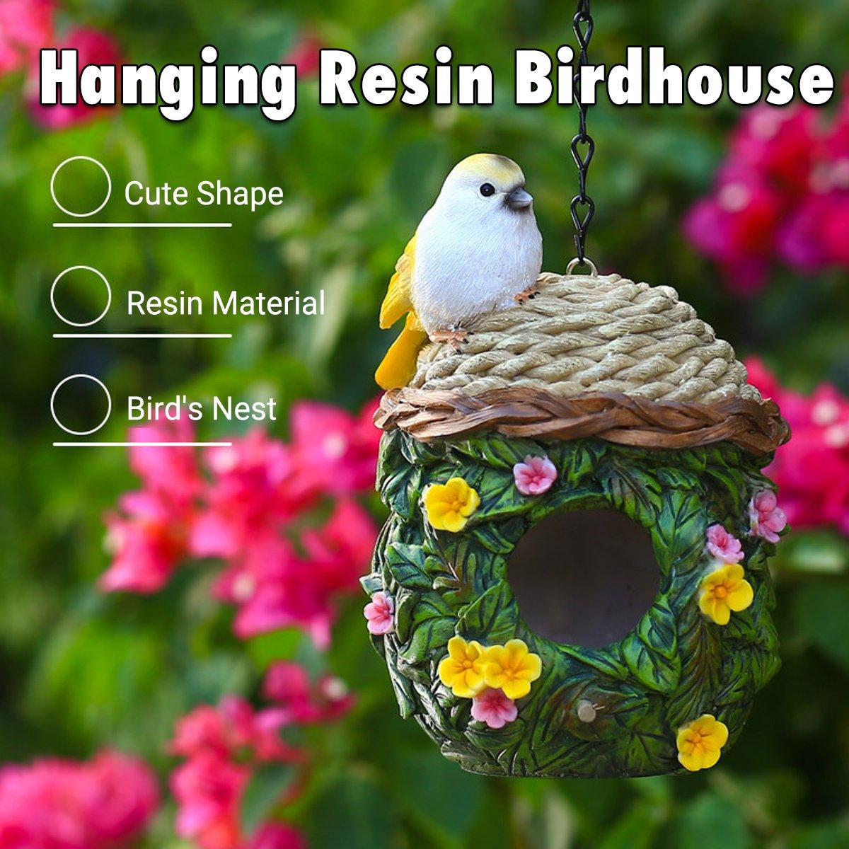 Hanging Resin Birdhouse with Leaf and Flower Design - Outdoor Garden Decor - view 4